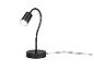 Čierna stolová lampa s flexibilným ramenom a okrúhlou základňou