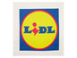 Logo spoločnosti Lidl na bielej handričke.
