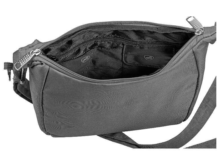 Tmavosivá crossbody taška s RFID vnútornou časťou.