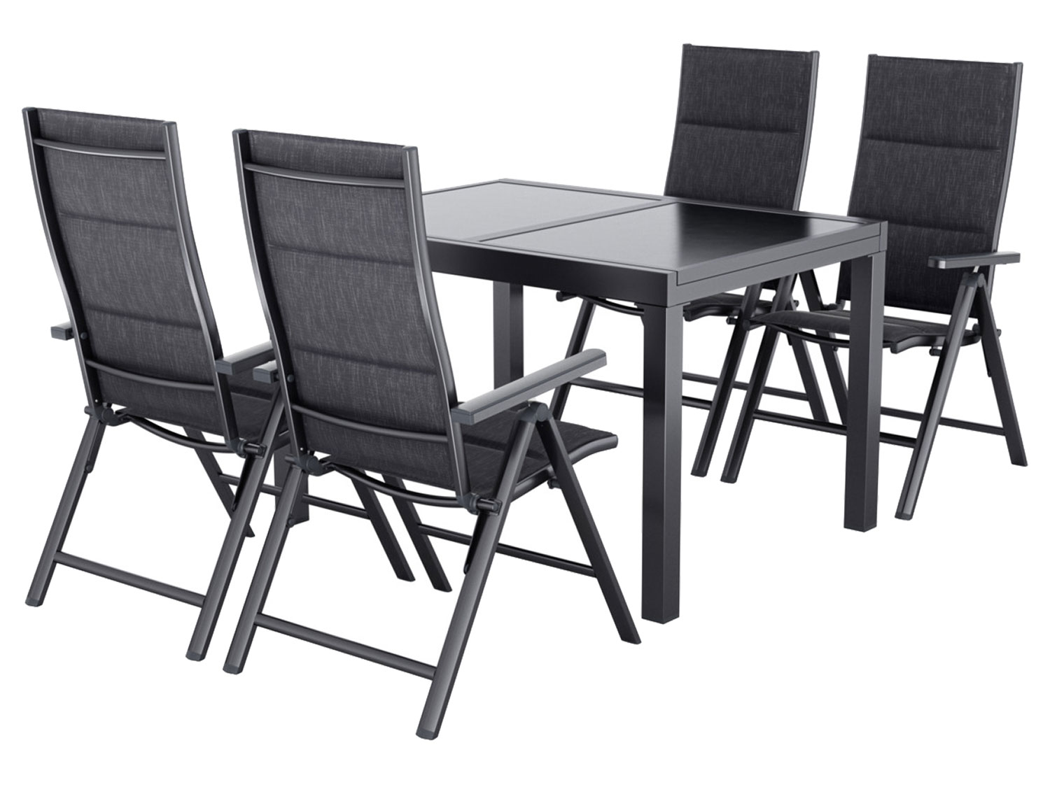 LIVARNO® Hliníkový rozťahovací záhradný stôl Houston/Toronto, 120 – 180 x 89 x 75 cm + Záhradné hliníkové kreslo Toronto, 4 kusy
