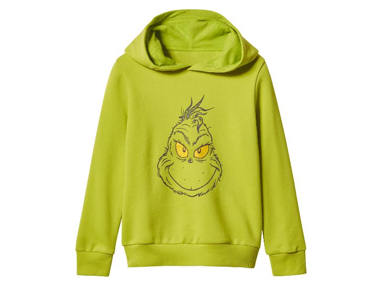 Zelená mikina s kapucňou s potlačou tváre Grincha