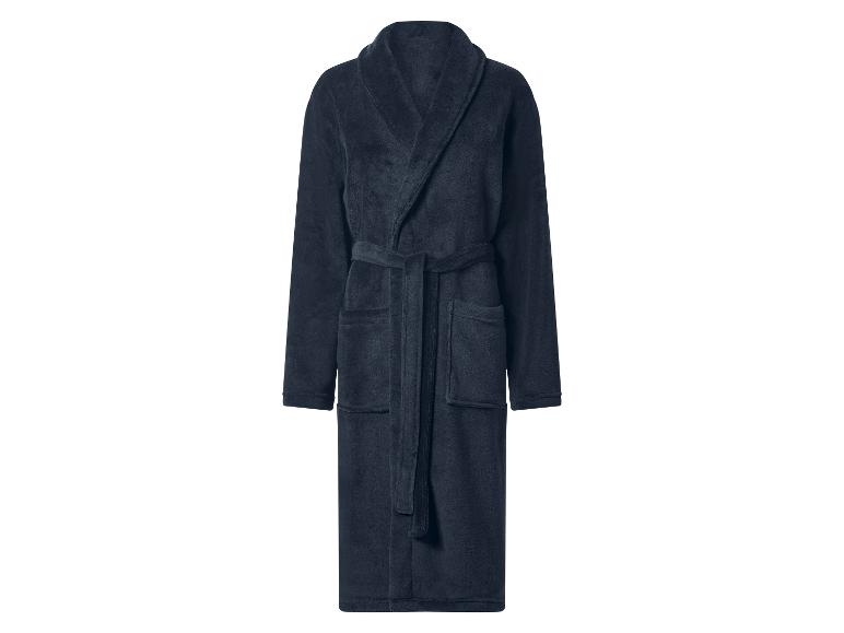 Tmavomodrý froté župan s opaskom a vreckami.