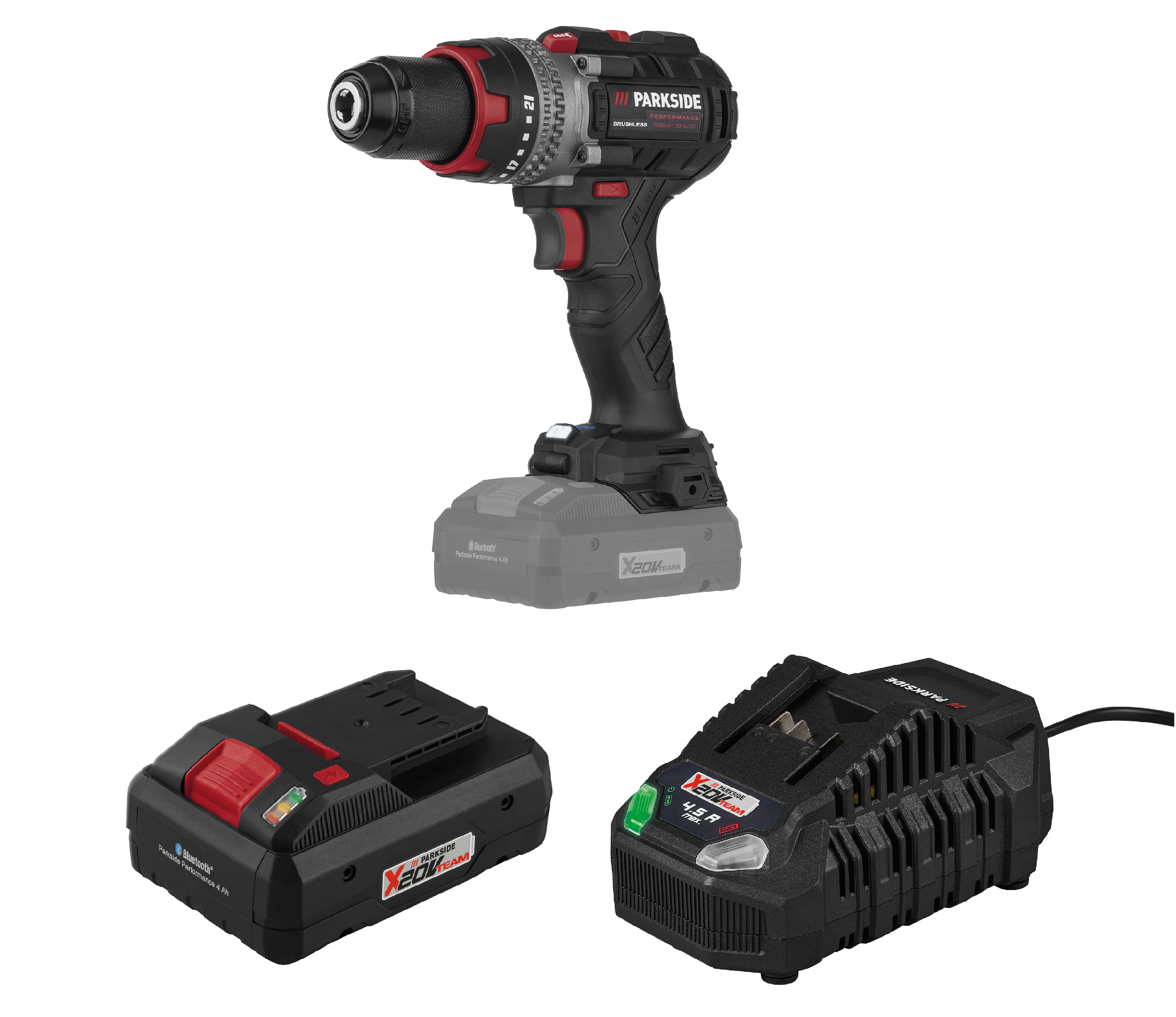 PARKSIDE PERFORMANCE® Aku príklepový skrutkovač PSBSAP 20 Li-D4 + Smart akumulátor 20 V/4 Ah + Rýchlonabíjačka akumulátora 20 V/4,5 A