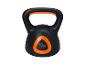 Čierny kettlebell s oranžovými akcentmi, váži 10 kg