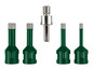 Štyri zelené diamantové vrtáky s adaptérom na skrutky.