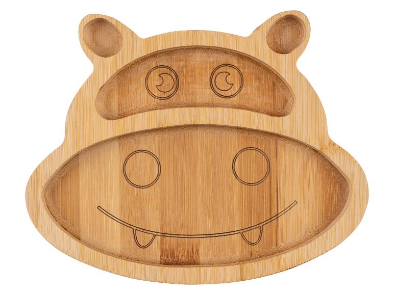 Bambusový detský tanier v tvare hrocha, s priehradkami.