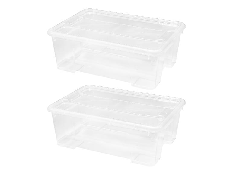 Dva priehľadné plastové úložné boxy s vekami.