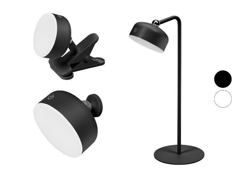 Čierna stojacia lampa a dve lampy na klip, s farebnými možnosťami.
