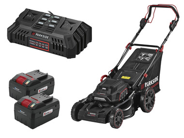 PARKSIDE® Aku kosačka na trávu PPRMA 40-Li A1 + Smart akumulátor 20 V/8 Ah PAPS 208 A1, 2 kusy + Dvojitá rýchlonabíjačka PDSLG 20 B1