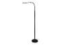 Čierna LED stojacia lampa s flexibilnou hlavou a okrúhlou základňou.