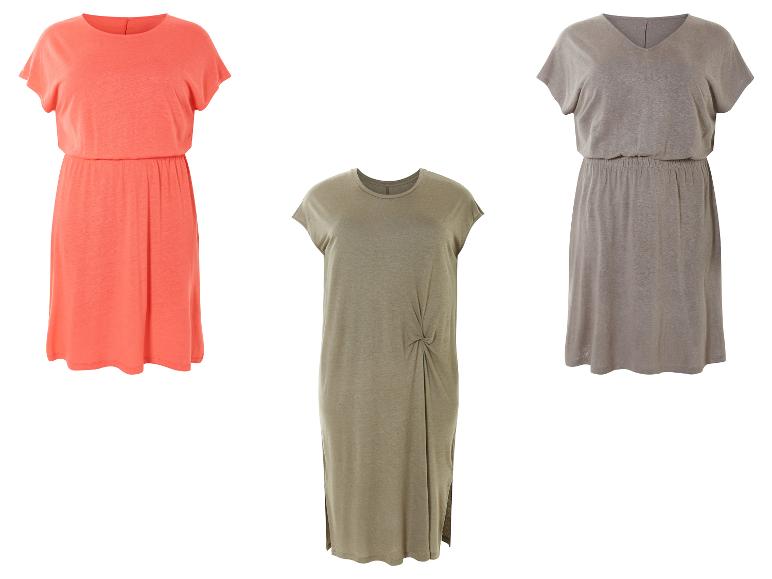 Tri letné šaty: koralová, taupe a khaki.