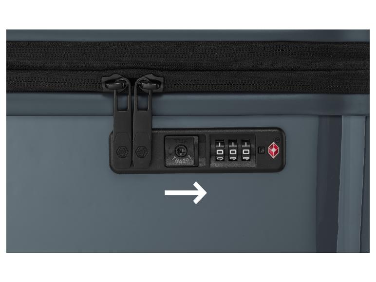 Modrý kufor s TSA zámkom a zipsom.