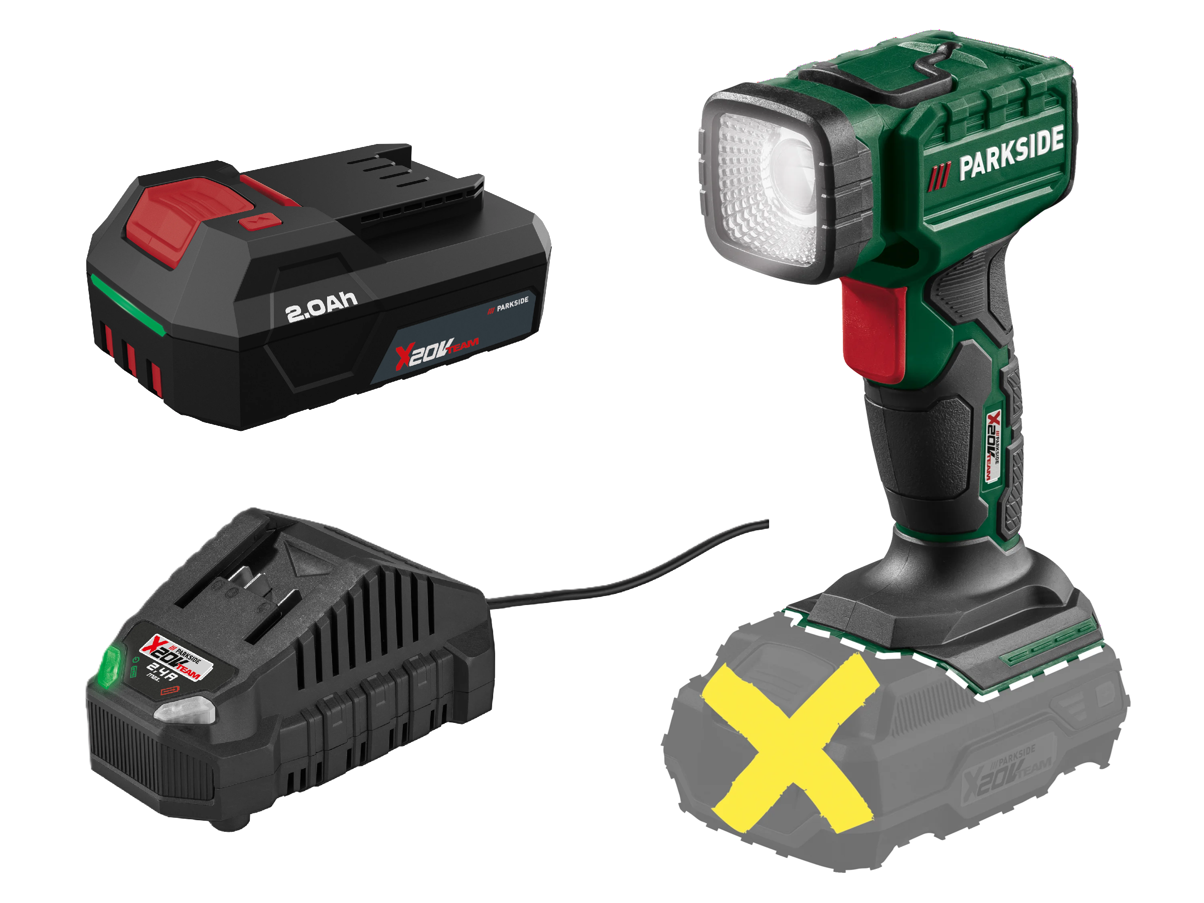 PARKSIDE® Aku LED ručná lampa 20 V PLHLA 20 Li A1 + Akumulátor 20 V/2 Ah + Nabíjačka 20 V/2,4 A