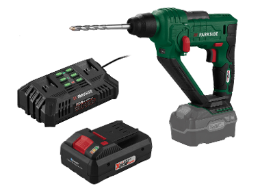PARKSIDE® Aku vŕtacie kladivo PABH 20-Li D4 + Smart akumulátor 20 V/4 Ah + Dvojitá nabíjačka na akumulátor 20 V/2x 4,5 A