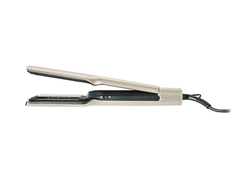 Otvorená žehlička na vlasy v béžovej a čiernej farbe
