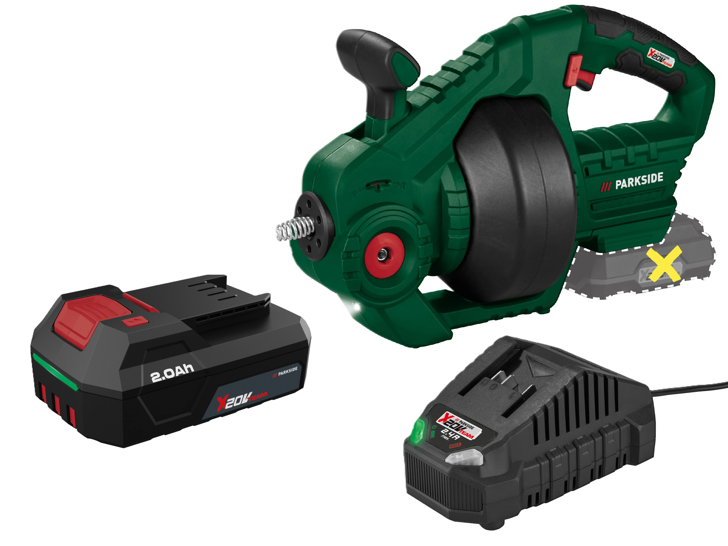 PARKSIDE® Aku čistič potrubia 20 V PARRW 20-Li A1 + Akumulátor 20 V/2 Ah + Nabíjačka 20 V/2,4 A