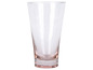 Priehľadná sklenená pohár s ružovým okrajom.