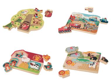 lupilu® Drevené puzzle so zvukovými efektmi