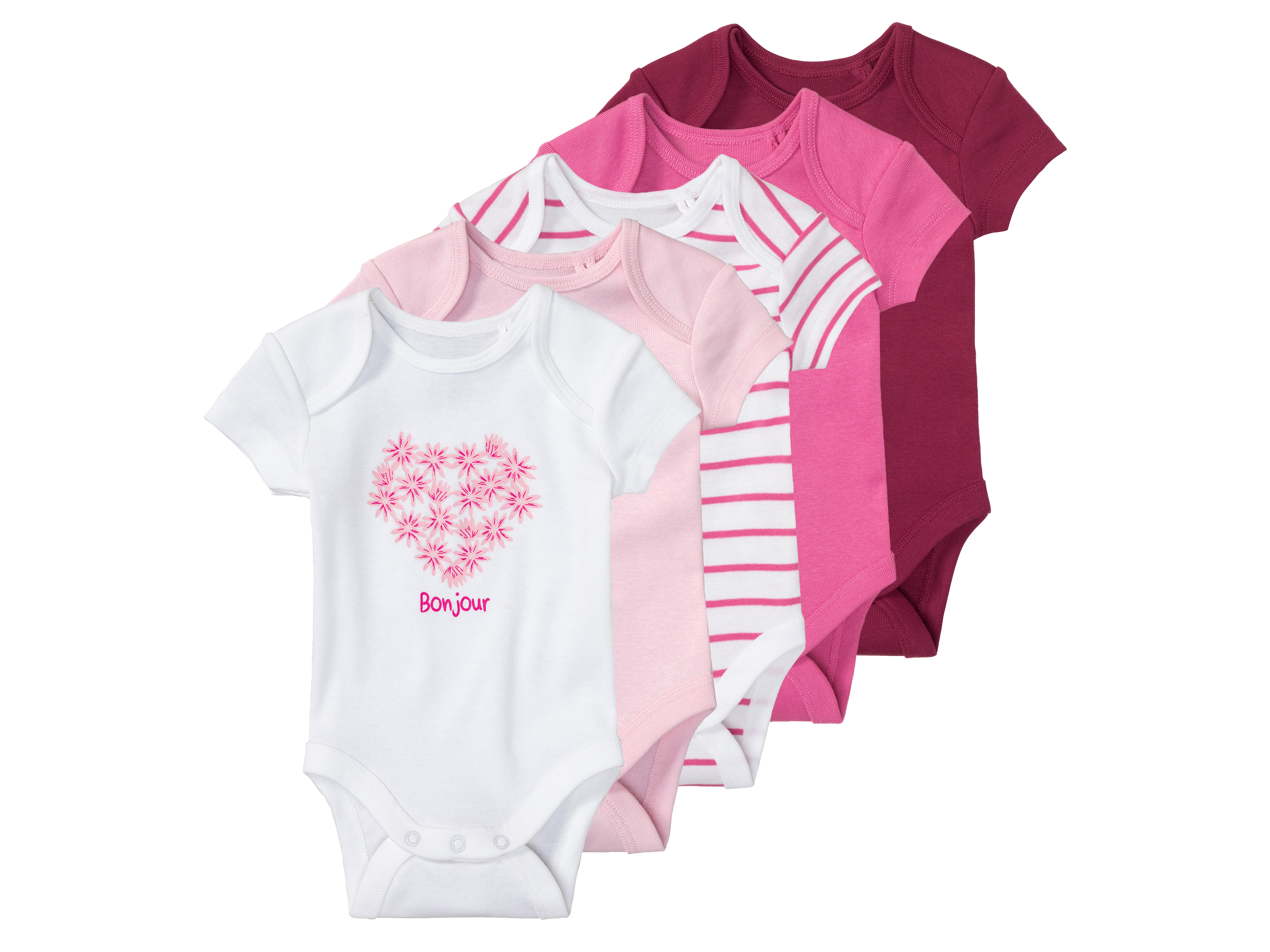 lupilu® Dievčenské body pre bábätká BIO, 5 kusov (50/56, ružovofialová/ružová/bledoružová/biela)