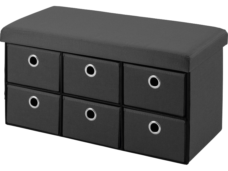 Sivá úložná lavica so šiestimi látkovými zásuvkami