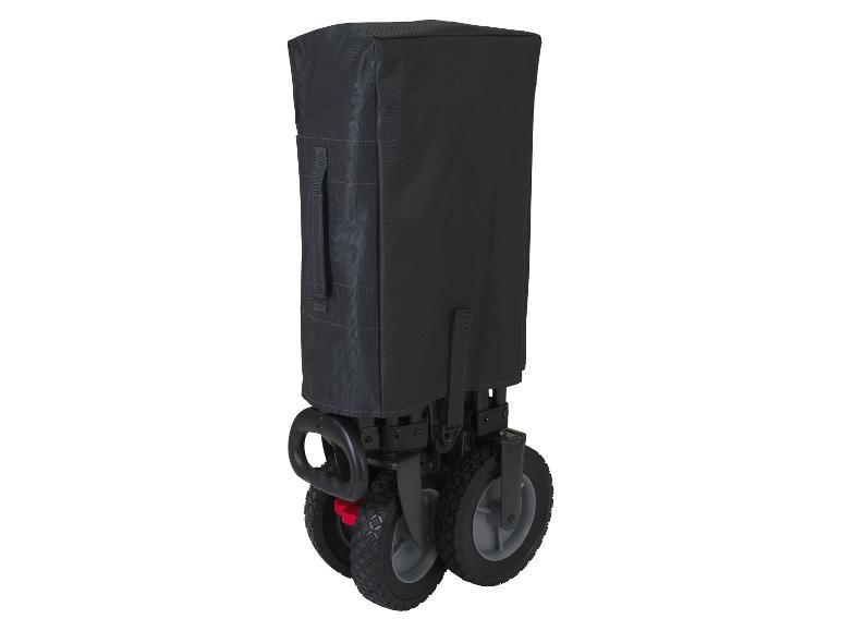 Skladací prepravný vozík s čiernym poťahom.