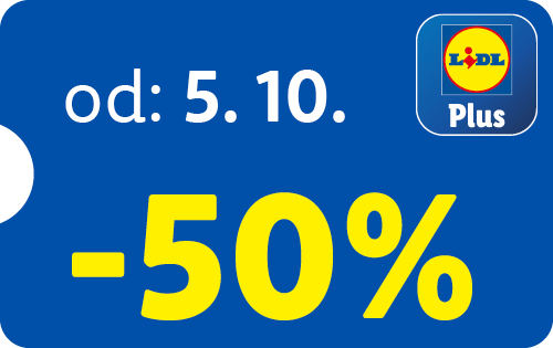 Modrý štítok so zľavou -50 % od 5. 10.