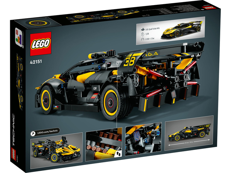 Stavebnica LEGO Technic Bugatti Bolide s detailným pohľadom na motor a karosériu.