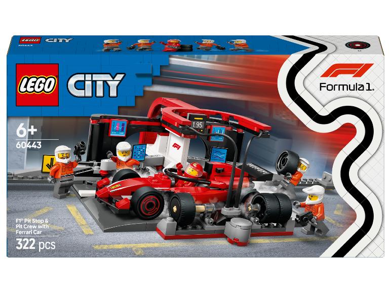 Sada LEGO City F1 Pit Stop & Pit Crew s autom Ferrari.