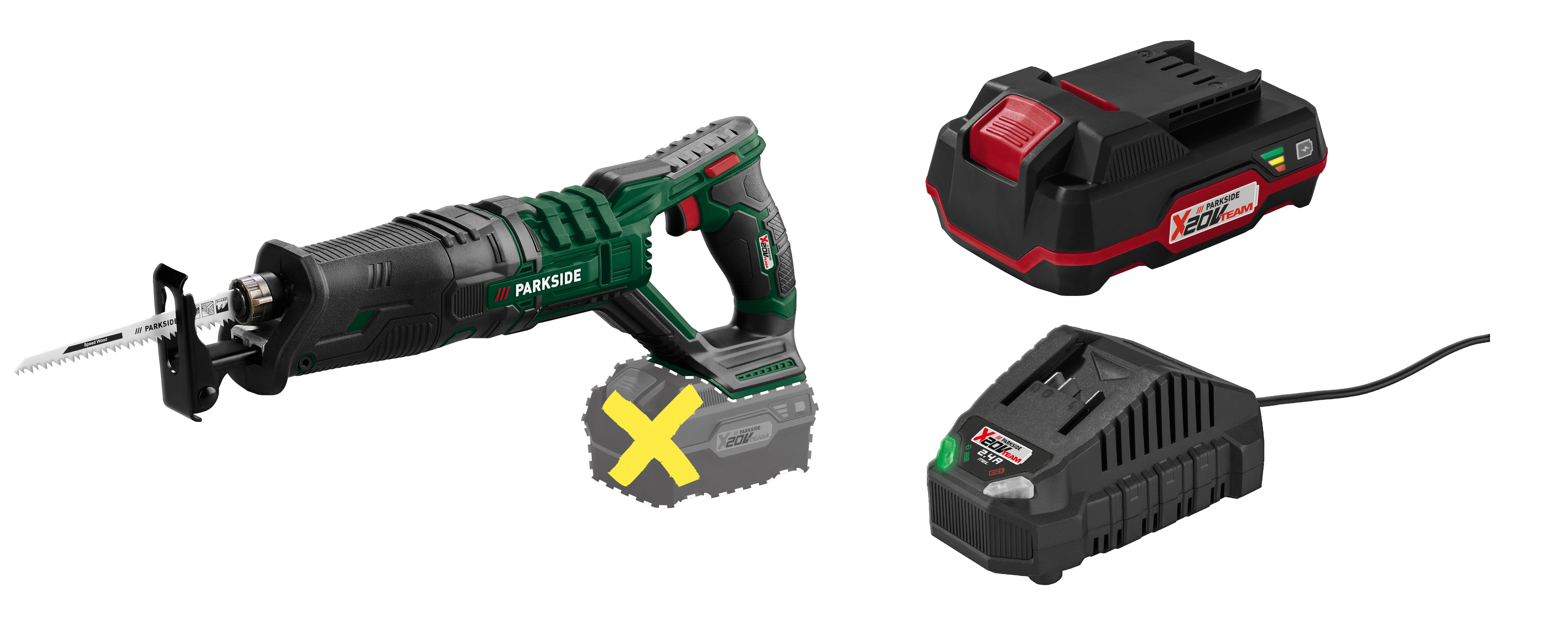 E-shop PARKSIDE® Aku chvostová píla 20 V PSSA 20-Li B2 + Akumulátor 20 V/2 Ah PAP 20 B1 + Nabíjačka na akumulátor 20 V/2,4 A PLG 20 C1