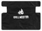 Čierna ochranná plachta na gril Grillmeister s logom plameňa.