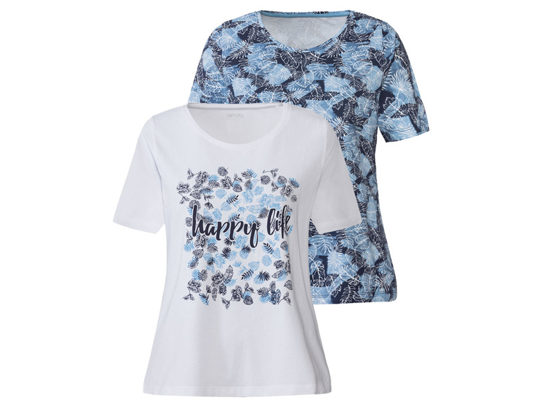 E-shop esmara® Dámske tričko, 2 kusy (XL (48/50), biela/tmavomodrá)