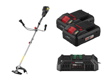PARKSIDE PERFORMANCE® Aku krovinorez 2 v 1 PPAFS 40-Li A1 + Smart akumulátor 20 V/4 Ah, 2 kusy + Dvojitá nabíjačka na akumulátor 20 V/4,5 A