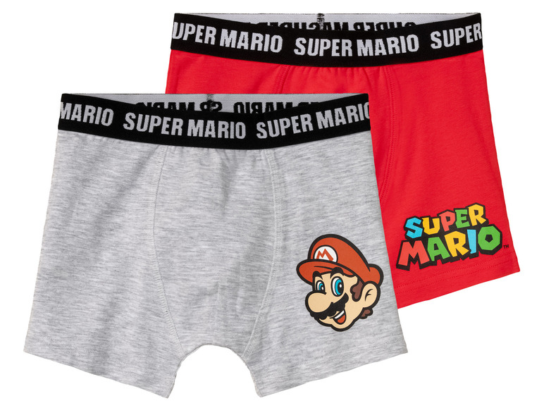 Nintendo Super Mario Chlapčenské boxerky Super Mario, 2 kusy (122/128, sivá/červená)