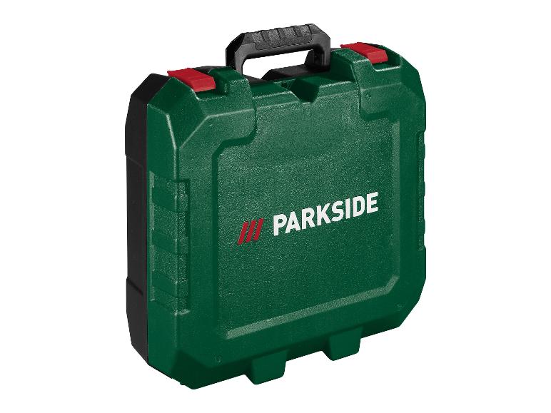 Zelená krabička na náradie Parkside s čiernou rukoväťou.