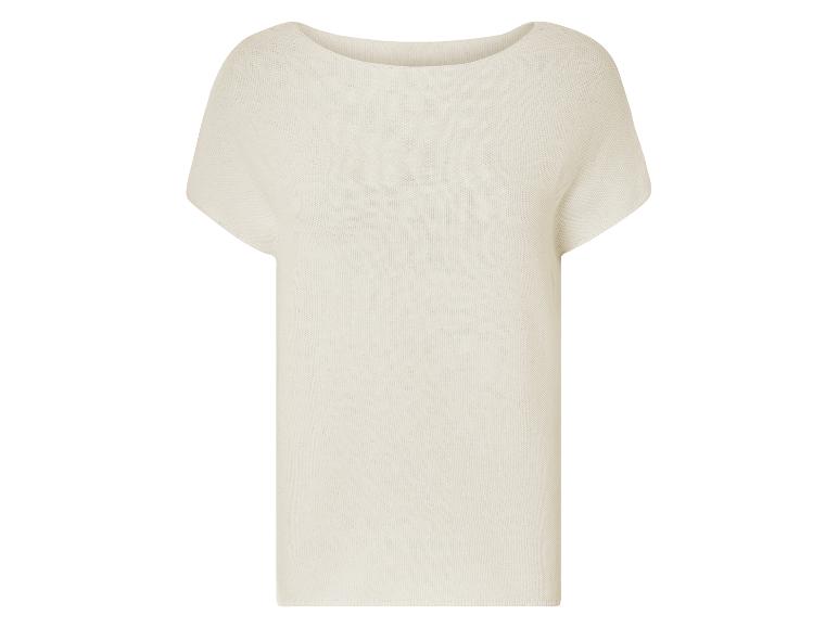 Béžový sveter s krátkymi rukávmi, minimalistický štýl.