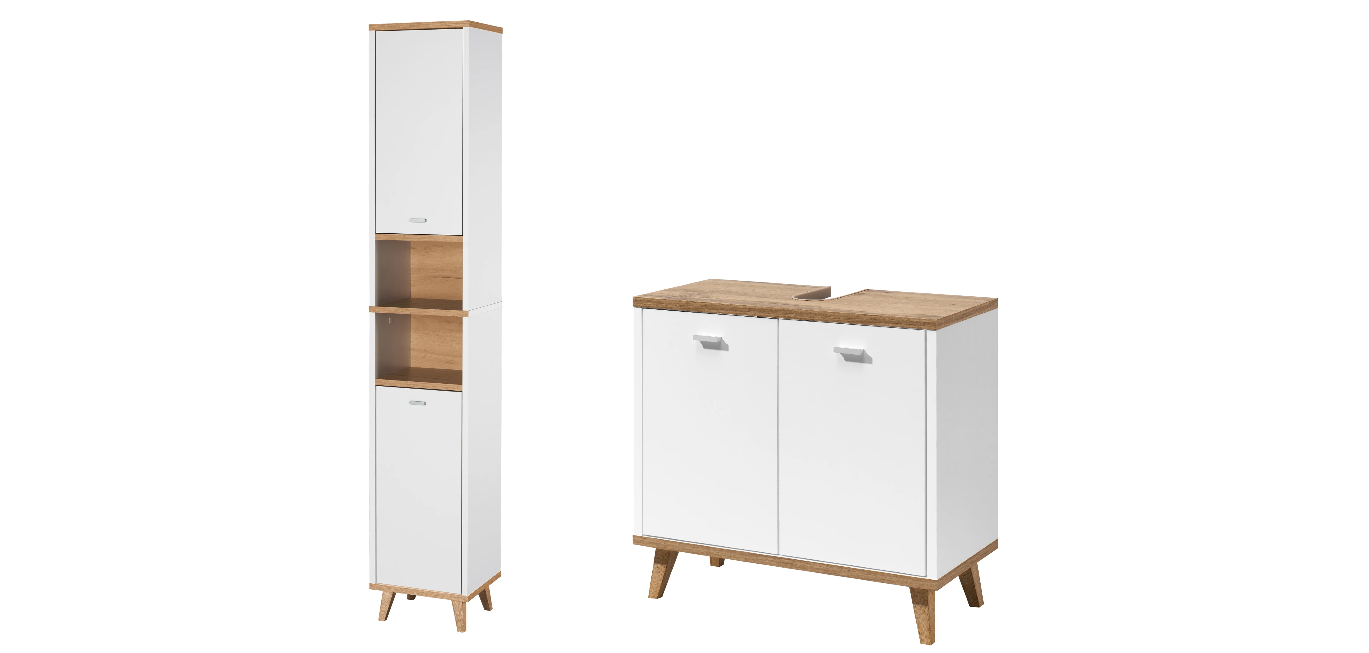 LIVARNO® Skrinka pod umývadlo Corfu + Vysoká skrinka do kúpeľne Corfu
