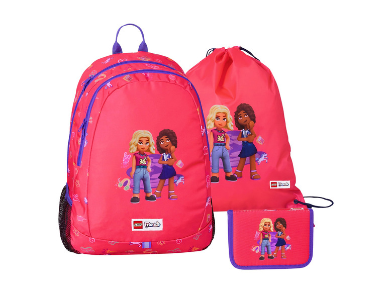 LEGO Friends batoh, športová taška a peračník s dvoma dievčatami.