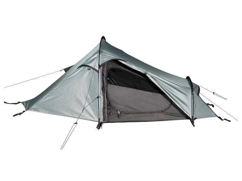 Ľahký stan, moderný dizajn, sivomodrá farba.