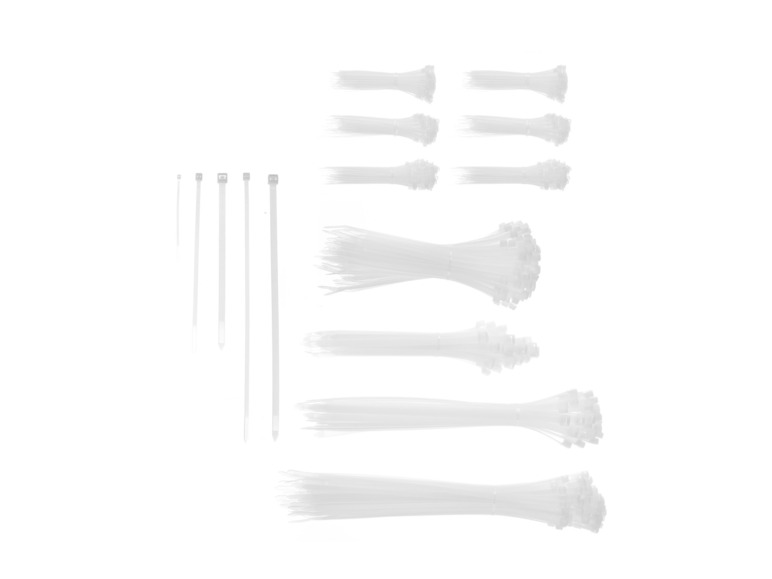 Biele plastové káblové zväzky rôznych veľkostí