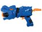 Modrá hračkárska pištoľ s dizajnom dinosaura s nápisom 'Rapid Fire'.