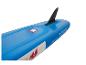 Modrý nafukovací paddleboard s plutvou a rozmermi 320cm x 84cm x 15cm.