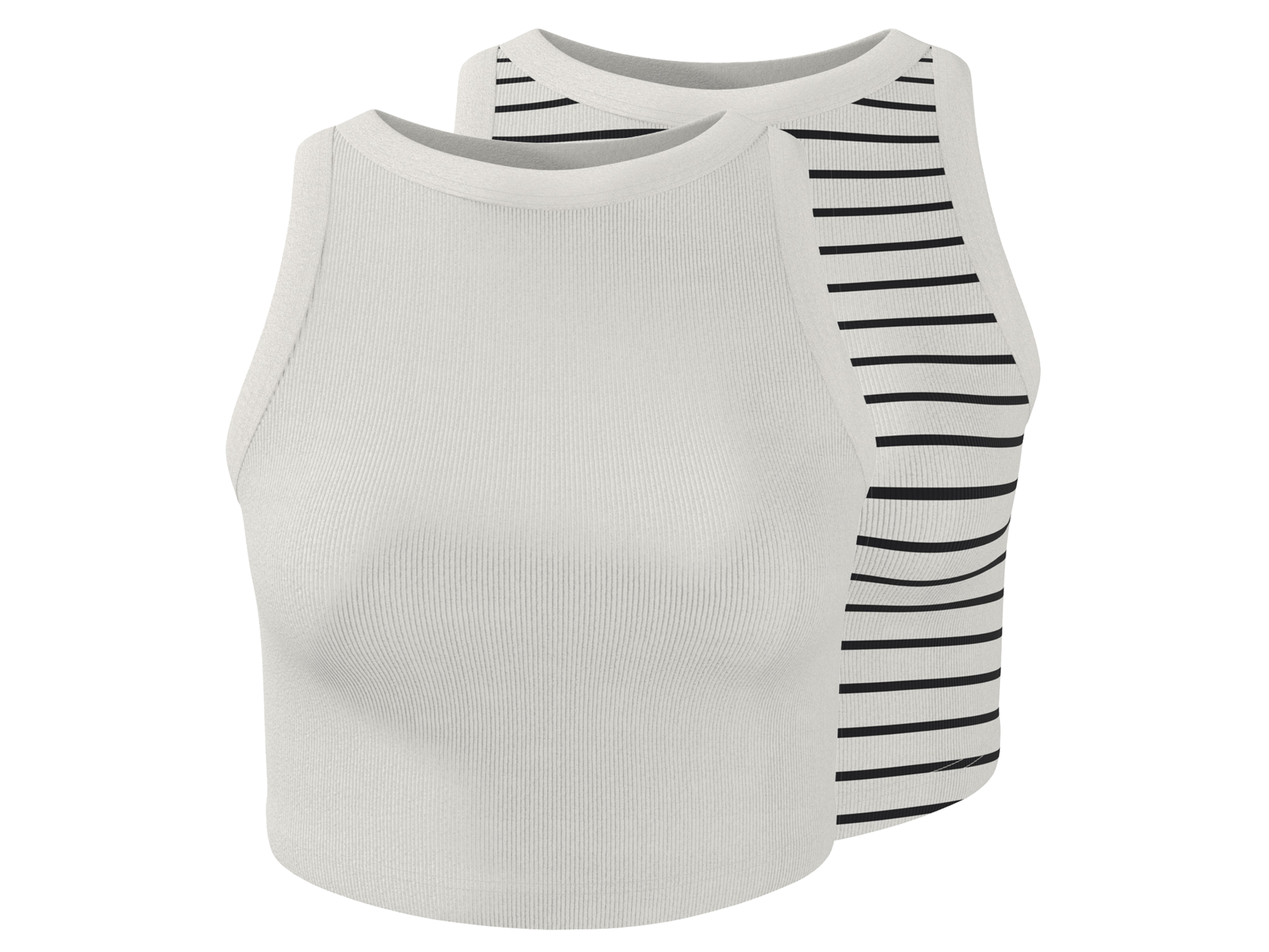 esmara® Dámsky rebrovaný crop top, 2 kusy (biela/čierna, XL (48/50))
