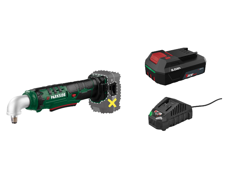 Parkside® Aku uhlový rázový uťahovák 20 V Paws 20 A1 + Akumulátor 20 V/2 Ah PAP 202 A1 + Nabíjačka 20 V/2,4 A PLG 20 C1