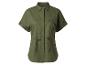 Krátka olivovo zelená ľanová košeľa, vojenský štýl.