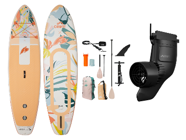 CRIVIT X F2 Dvojkomorový paddleboard Exotic + Elektrická plutva na paddleboard