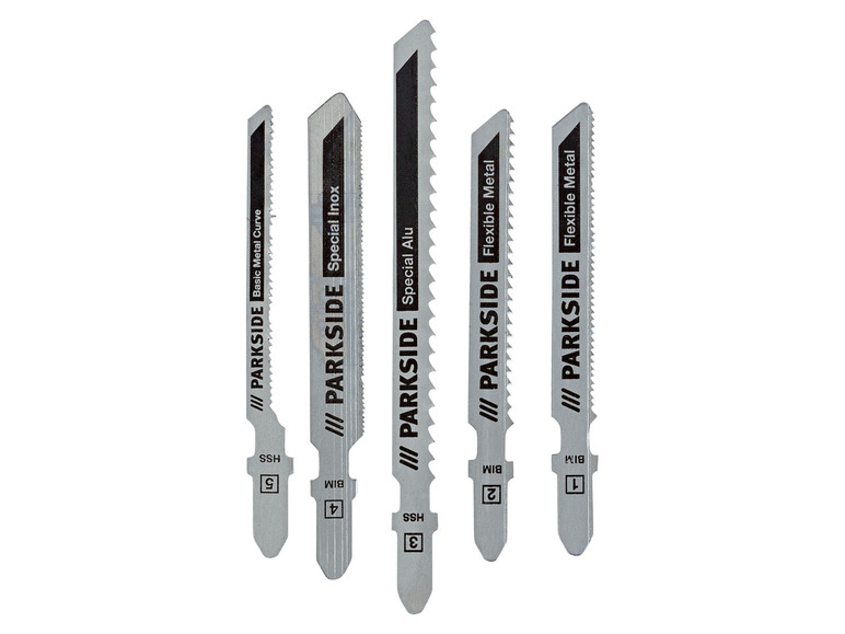 Pílové listy Parkside pre kov, vrátane Special Alu, Special Inox, Flexible Metal a Basic Metal Curve.