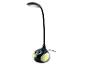 Čierna LED stolná lampa s flexibilným ramenom a základňou s farebnými svetlami