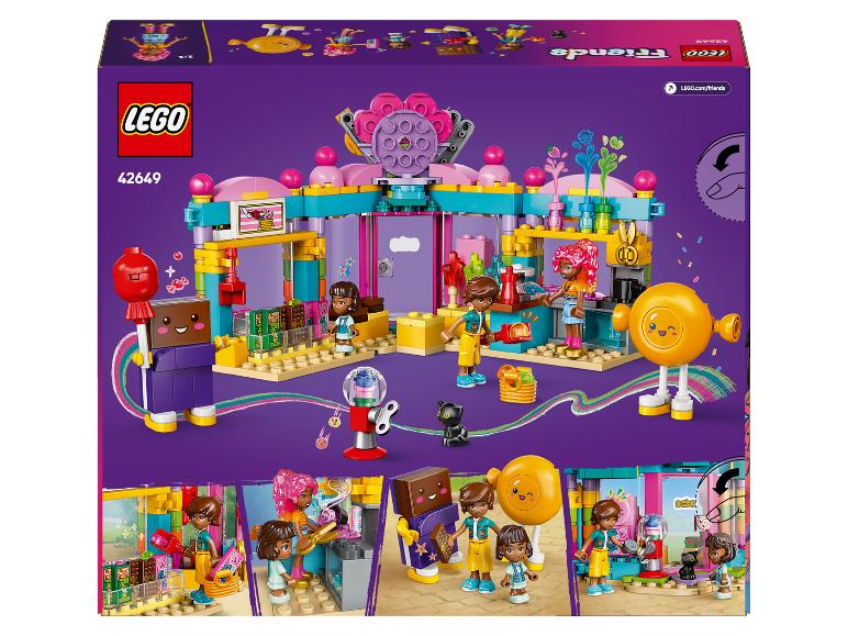 Súprava LEGO Friends 42649 s obchodom so sladkosťami a figúrkami.