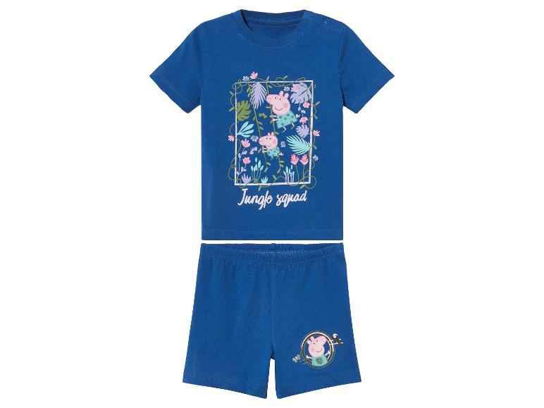 Pyžamo Peppa Pig, modrá: tričko a šortky s džungľou.
