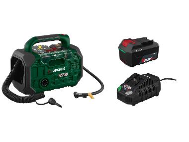 PARKSIDE® Aku kompresor a pumpa 20 V PKA 20-Li C3 + Akumulátor 20 V/4 Ah PAP 204 A1 + Rýchlonabíjačka 20 V/4,5 A PLG 20 C3